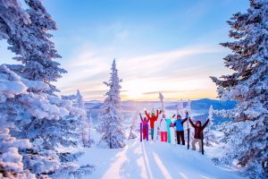 family in winter landscape